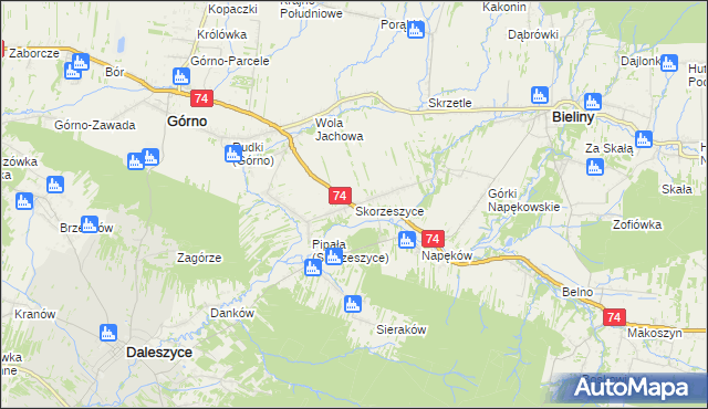 mapa Skorzeszyce, Skorzeszyce na mapie Targeo