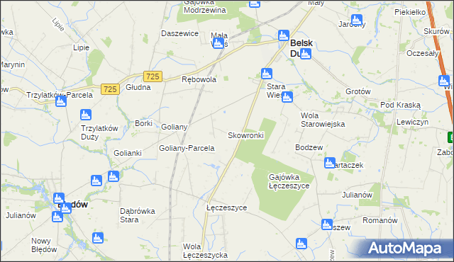 mapa Skowronki gmina Belsk Duży, Skowronki gmina Belsk Duży na mapie Targeo