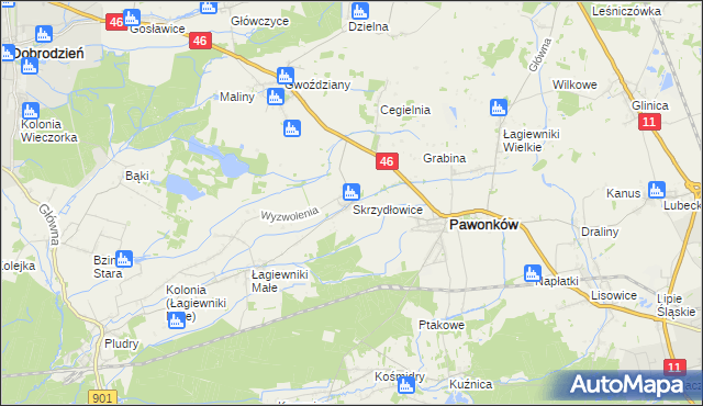 mapa Skrzydłowice, Skrzydłowice na mapie Targeo