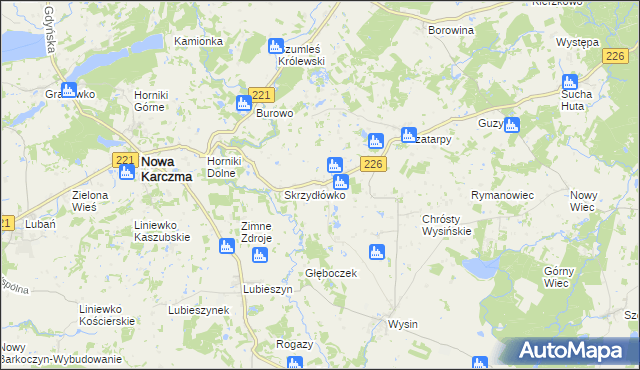 mapa Skrzydłowo gmina Nowa Karczma, Skrzydłowo gmina Nowa Karczma na mapie Targeo