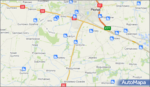 mapa Skrzynki gmina Płońsk, Skrzynki gmina Płońsk na mapie Targeo