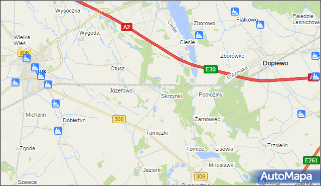 mapa Skrzynki gmina Stęszew, Skrzynki gmina Stęszew na mapie Targeo