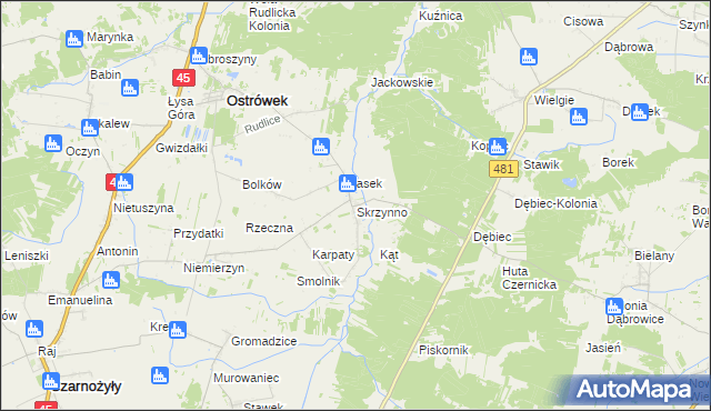 mapa Skrzynno gmina Ostrówek, Skrzynno gmina Ostrówek na mapie Targeo