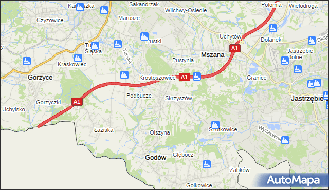 mapa Skrzyszów gmina Godów, Skrzyszów gmina Godów na mapie Targeo