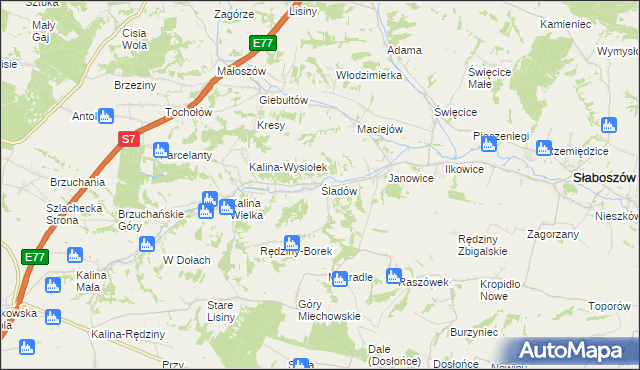 mapa Śladów gmina Słaboszów, Śladów gmina Słaboszów na mapie Targeo
