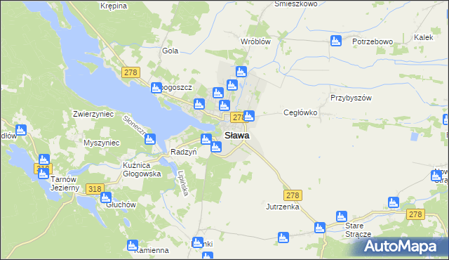 mapa Sława powiat wschowski, Sława powiat wschowski na mapie Targeo