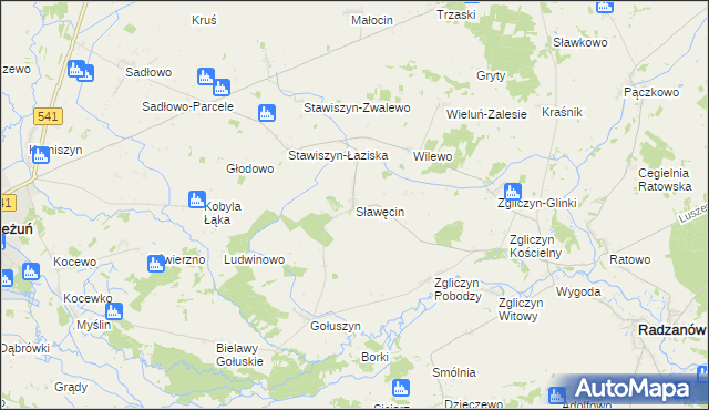 mapa Sławęcin gmina Bieżuń, Sławęcin gmina Bieżuń na mapie Targeo