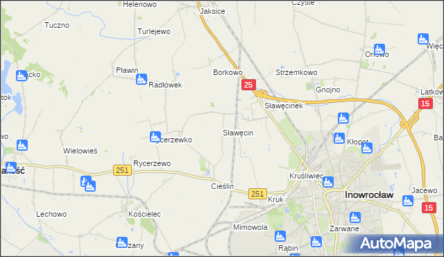 mapa Sławęcin gmina Inowrocław, Sławęcin gmina Inowrocław na mapie Targeo