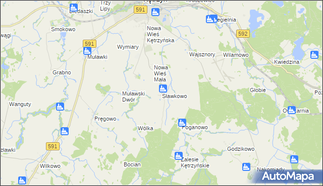 mapa Sławkowo gmina Kętrzyn, Sławkowo gmina Kętrzyn na mapie Targeo