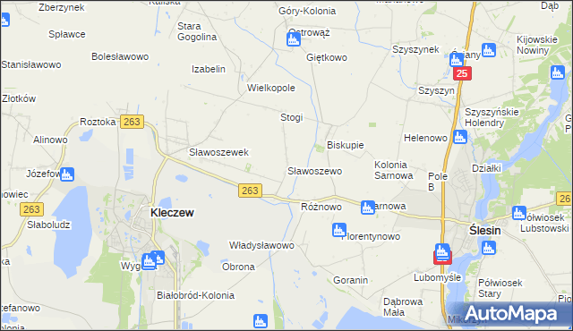 mapa Sławoszewo gmina Kleczew, Sławoszewo gmina Kleczew na mapie Targeo