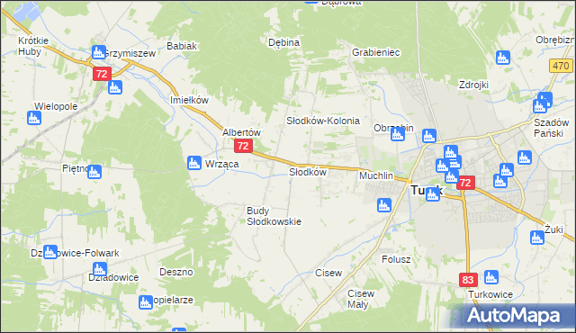 mapa Słodków gmina Turek, Słodków gmina Turek na mapie Targeo