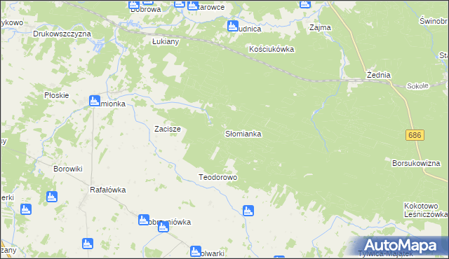 mapa Słomianka gmina Zabłudów, Słomianka gmina Zabłudów na mapie Targeo