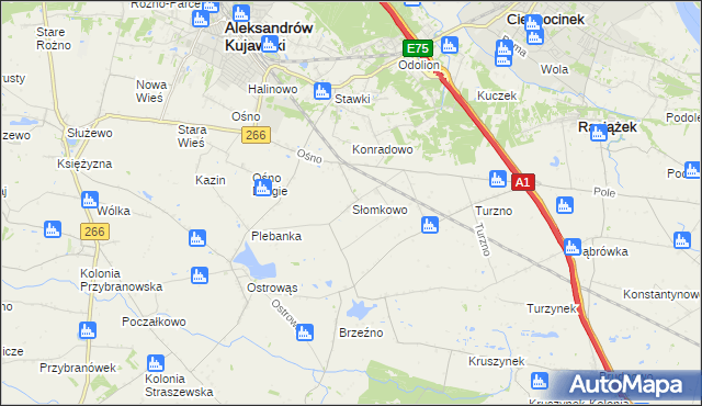 mapa Słomkowo gmina Aleksandrów Kujawski, Słomkowo gmina Aleksandrów Kujawski na mapie Targeo