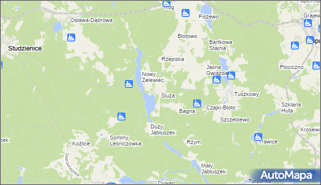 mapa Śluza gmina Lipusz, Śluza gmina Lipusz na mapie Targeo