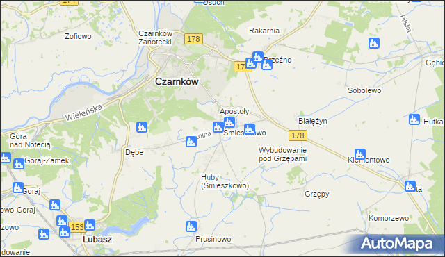 mapa Śmieszkowo gmina Czarnków, Śmieszkowo gmina Czarnków na mapie Targeo