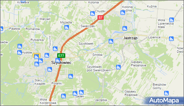 mapa Śmiłów gmina Jastrząb, Śmiłów gmina Jastrząb na mapie Targeo