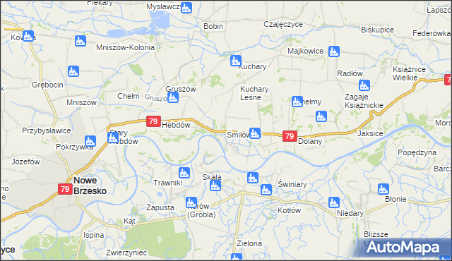 mapa Śmiłowice gmina Nowe Brzesko, Śmiłowice gmina Nowe Brzesko na mapie Targeo