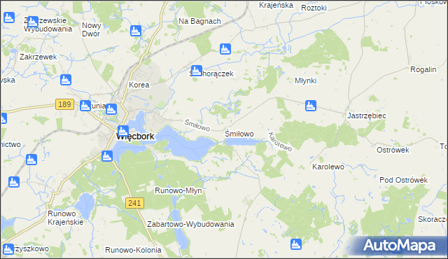 mapa Śmiłowo gmina Więcbork, Śmiłowo gmina Więcbork na mapie Targeo