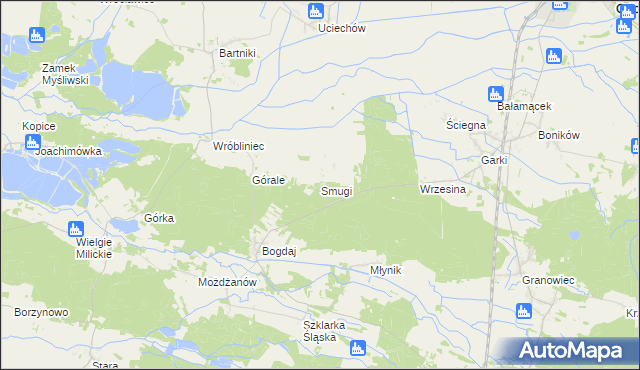 mapa Smugi gmina Sośnie, Smugi gmina Sośnie na mapie Targeo