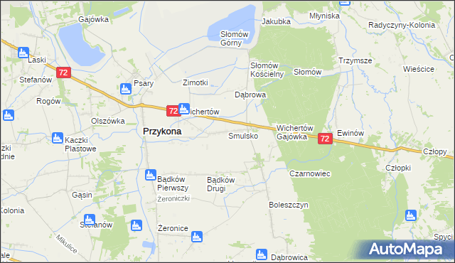 mapa Smulsko gmina Przykona, Smulsko gmina Przykona na mapie Targeo