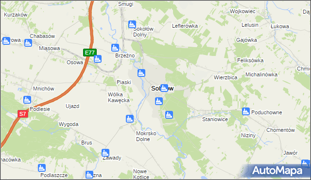 mapa Sobków powiat jędrzejowski, Sobków powiat jędrzejowski na mapie Targeo