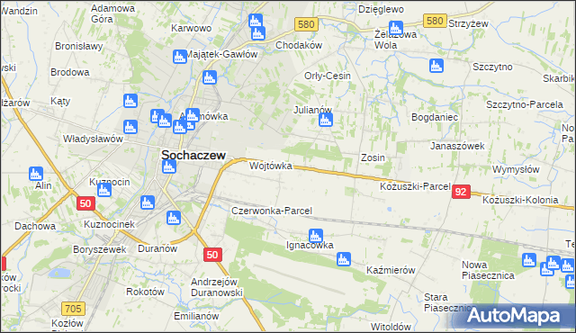 mapa Sochaczew-Wieś, Sochaczew-Wieś na mapie Targeo
