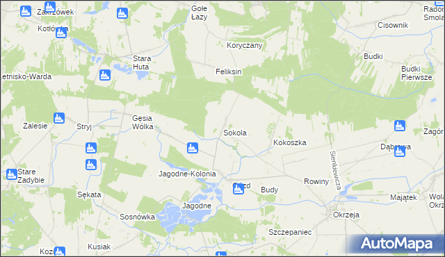 mapa Sokola gmina Kłoczew, Sokola gmina Kłoczew na mapie Targeo