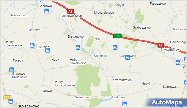 mapa Sokolniki gmina Kołaczkowo, Sokolniki gmina Kołaczkowo na mapie Targeo