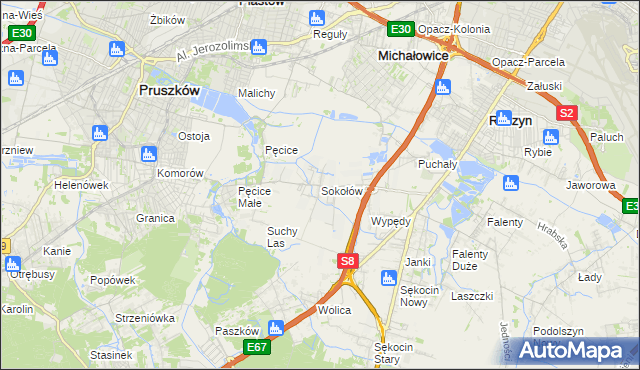mapa Sokołów gmina Michałowice, Sokołów gmina Michałowice na mapie Targeo