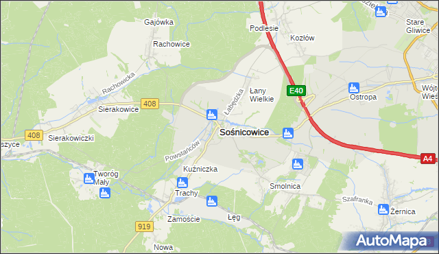 mapa Sośnicowice, Sośnicowice na mapie Targeo