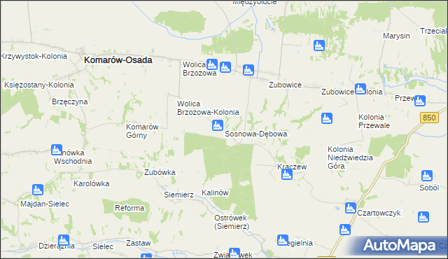 mapa Sosnowa-Dębowa, Sosnowa-Dębowa na mapie Targeo