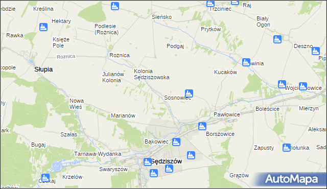mapa Sosnowiec gmina Sędziszów, Sosnowiec gmina Sędziszów na mapie Targeo