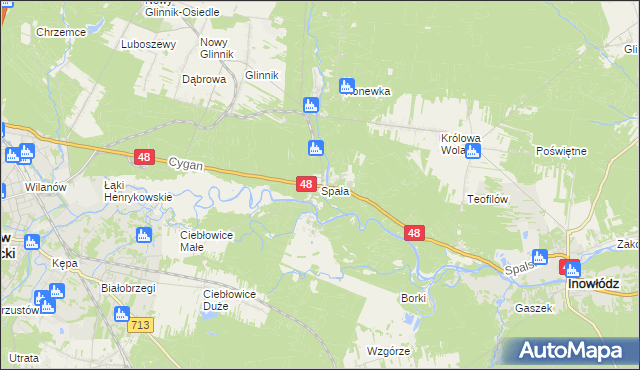 mapa Spała gmina Inowłódz, Spała gmina Inowłódz na mapie Targeo