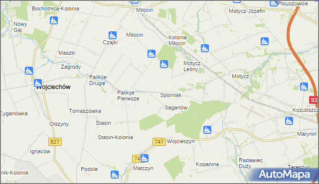 mapa Sporniak gmina Wojciechów, Sporniak gmina Wojciechów na mapie Targeo