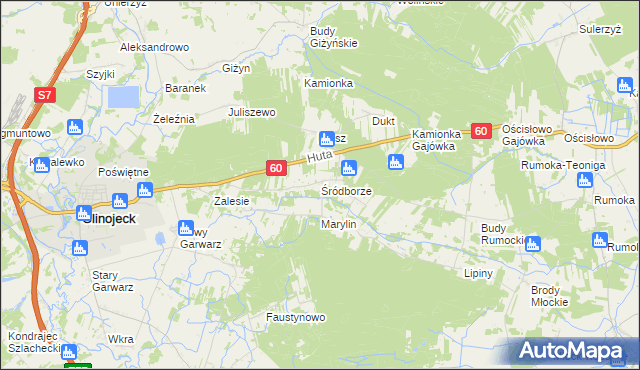 mapa Śródborze gmina Glinojeck, Śródborze gmina Glinojeck na mapie Targeo