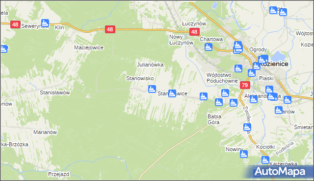 mapa Stanisławice gmina Kozienice, Stanisławice gmina Kozienice na mapie Targeo