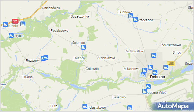 mapa Stanisławka gmina Debrzno, Stanisławka gmina Debrzno na mapie Targeo