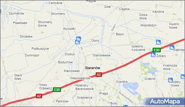 mapa Stanisławów gmina Baranów, Stanisławów gmina Baranów na mapie Targeo