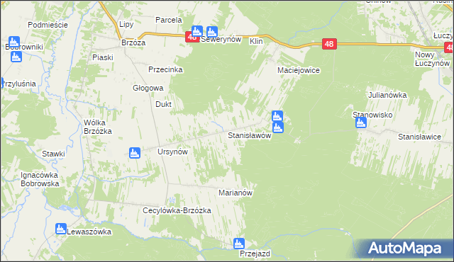 mapa Stanisławów gmina Głowaczów, Stanisławów gmina Głowaczów na mapie Targeo