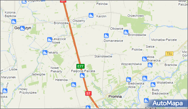 mapa Stanisławów gmina Promna, Stanisławów gmina Promna na mapie Targeo