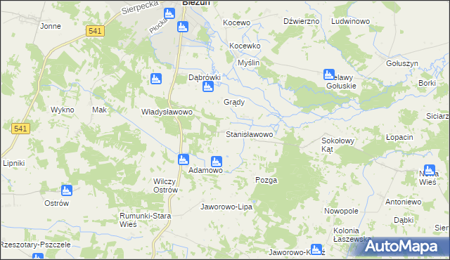 mapa Stanisławowo gmina Bieżuń, Stanisławowo gmina Bieżuń na mapie Targeo