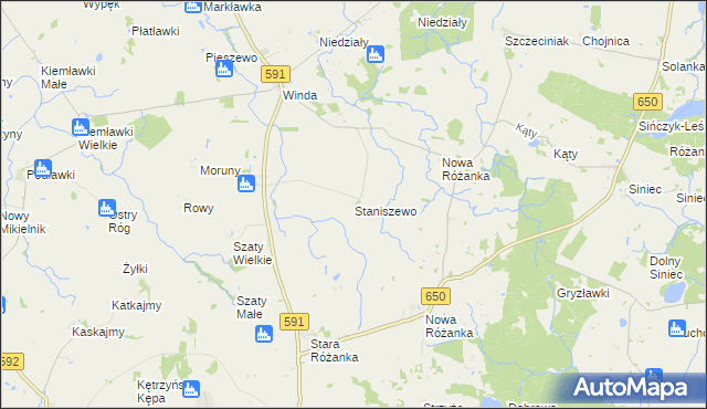 mapa Staniszewo gmina Barciany, Staniszewo gmina Barciany na mapie Targeo