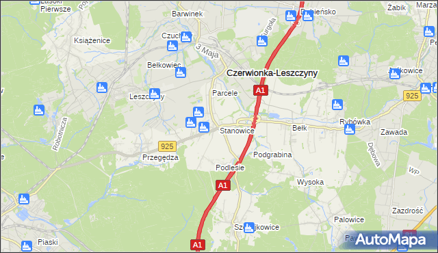 mapa Stanowice gmina Czerwionka-Leszczyny, Stanowice gmina Czerwionka-Leszczyny na mapie Targeo