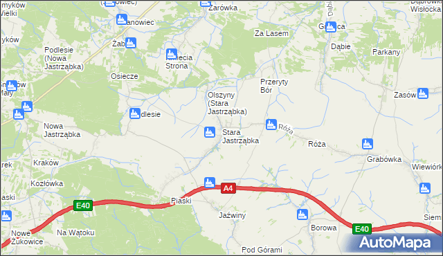mapa Stara Jastrząbka gmina Czarna, Stara Jastrząbka gmina Czarna na mapie Targeo