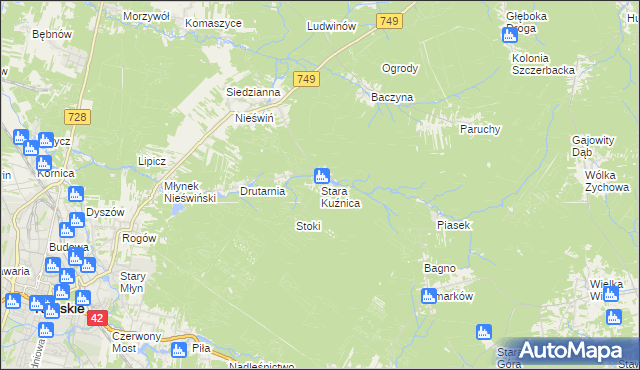 mapa Stara Kuźnica gmina Końskie, Stara Kuźnica gmina Końskie na mapie Targeo