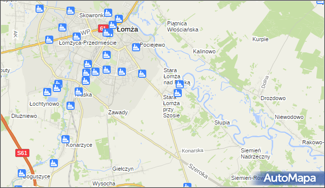 mapa Stara Łomża przy Szosie, Stara Łomża przy Szosie na mapie Targeo