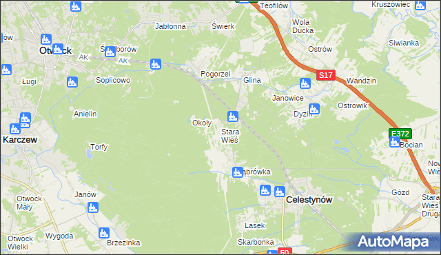 mapa Stara Wieś gmina Celestynów, Stara Wieś gmina Celestynów na mapie Targeo