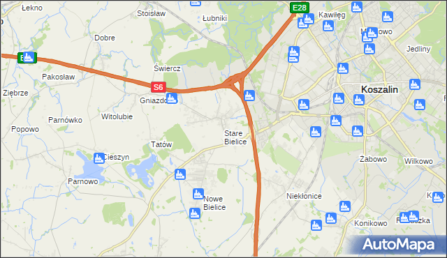 mapa Stare Bielice gmina Biesiekierz, Stare Bielice gmina Biesiekierz na mapie Targeo