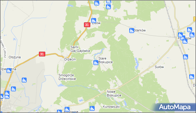 mapa Stare Biskupice gmina Słubice, Stare Biskupice gmina Słubice na mapie Targeo