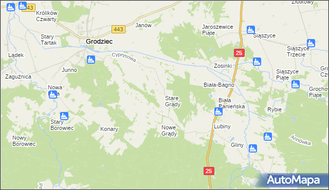 mapa Stare Grądy gmina Grodziec, Stare Grądy gmina Grodziec na mapie Targeo